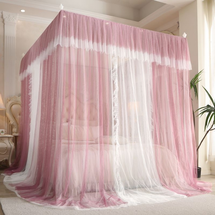 青竹苑 2026春夏新款双层纱撞色落地蚊帐 太妃紫