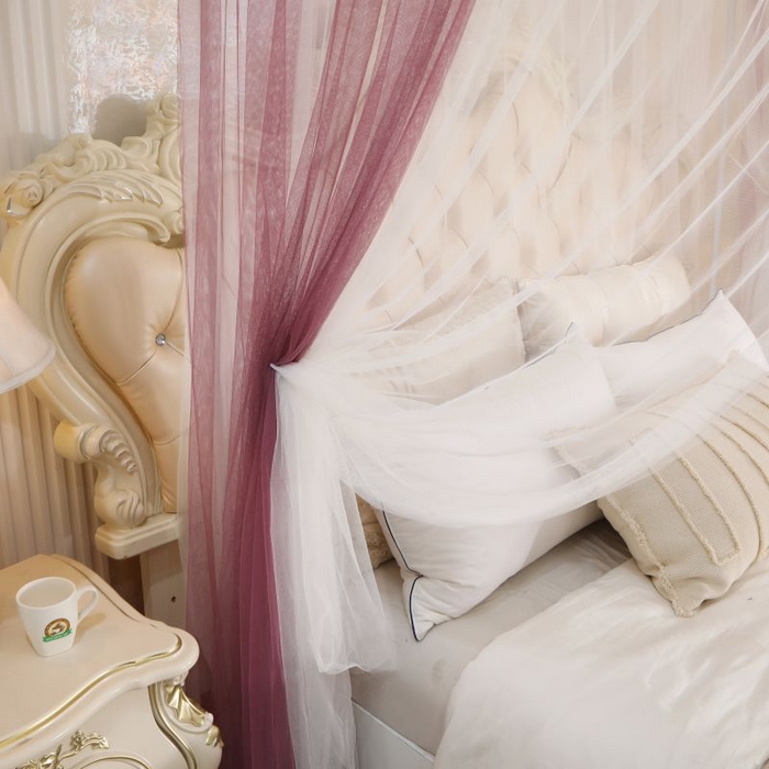 91家纺网 家纺一手货源 找家纺 青竹苑 2026春夏新款双层纱撞色落地蚊帐 太妃紫