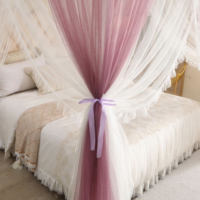 91家纺网 家纺一手货源 找家纺 青竹苑 2026春夏新款双层纱撞色落地蚊帐 太妃紫