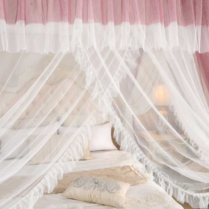 91家纺网 家纺一手货源 找家纺 青竹苑 2026春夏新款双层纱撞色落地蚊帐 太妃紫