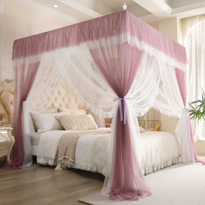 91家纺网 家纺一手货源 找家纺 青竹苑 2026春夏新款双层纱撞色落地蚊帐 太妃紫