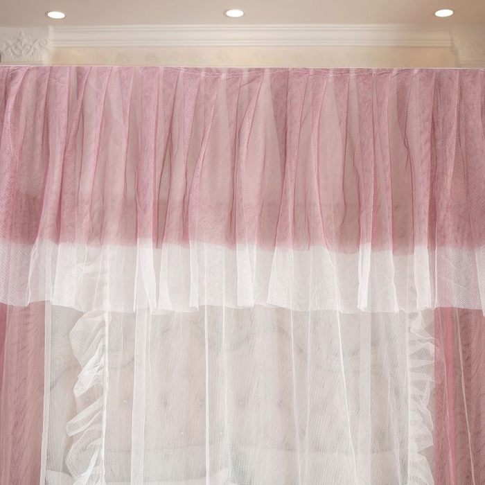 91家纺网 家纺一手货源 找家纺 青竹苑 2026春夏新款双层纱撞色落地蚊帐 太妃紫