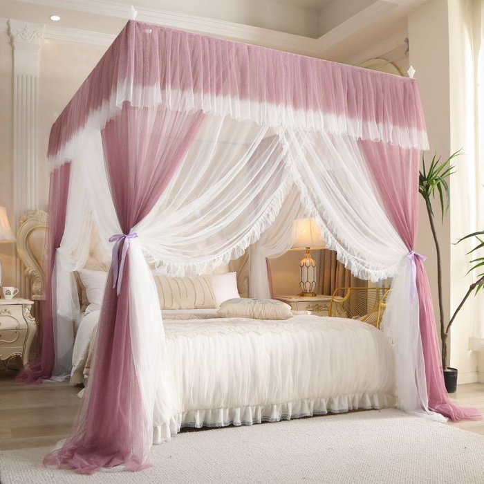 91家纺网 家纺一手货源 找家纺 青竹苑 2026春夏新款双层纱撞色落地蚊帐 太妃紫