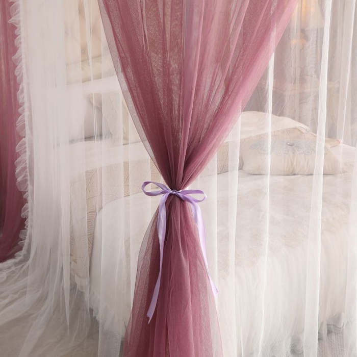 91家纺网 家纺一手货源 找家纺 青竹苑 2026春夏新款双层纱撞色落地蚊帐 太妃紫