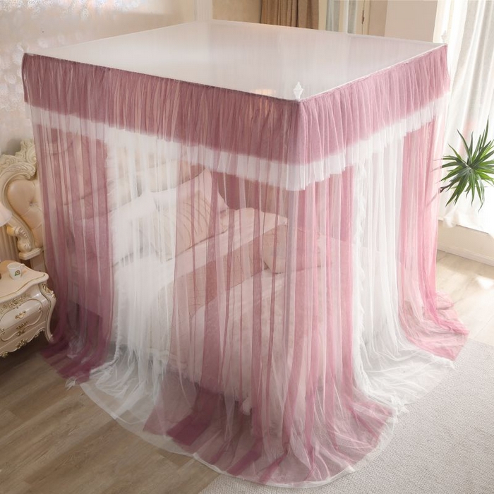 91家纺网 家纺一手货源 找家纺 青竹苑 2026春夏新款双层纱撞色落地蚊帐 太妃紫