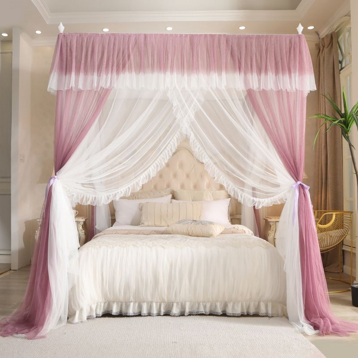 91家纺网 家纺一手货源 找家纺 青竹苑 2026春夏新款双层纱撞色落地蚊帐 太妃紫