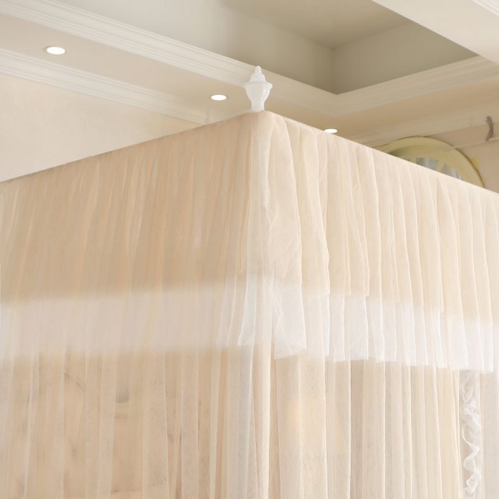 91家纺网 家纺一手货源 找家纺 青竹苑 2026春夏新款双层纱撞色落地蚊帐 香槟色