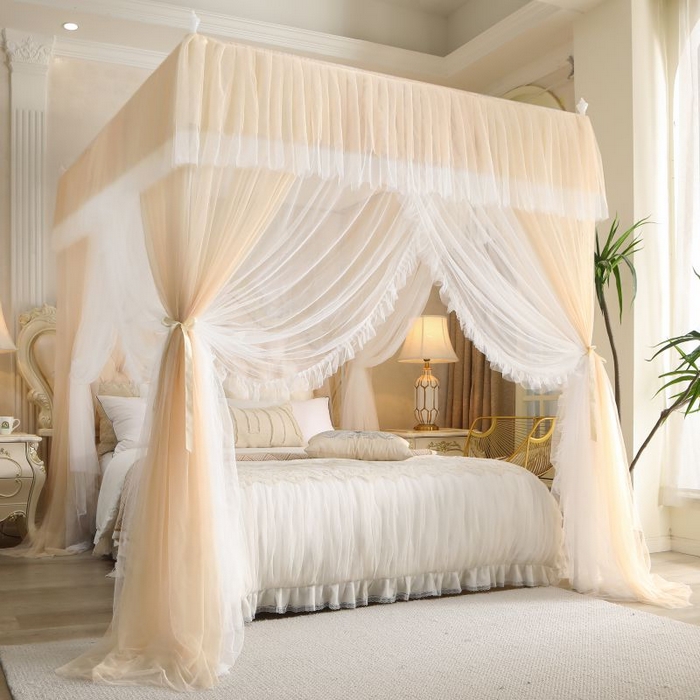 91家纺网 家纺一手货源 找家纺 青竹苑 2026春夏新款双层纱撞色落地蚊帐 香槟色