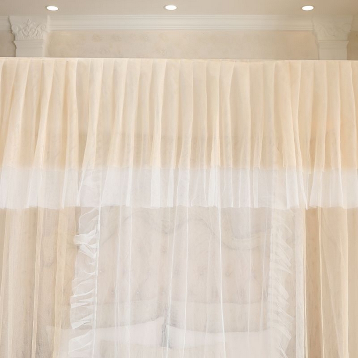 91家纺网 家纺一手货源 找家纺 青竹苑 2026春夏新款双层纱撞色落地蚊帐 香槟色