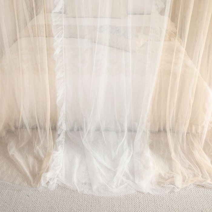 91家纺网 家纺一手货源 找家纺 青竹苑 2026春夏新款双层纱撞色落地蚊帐 香槟色