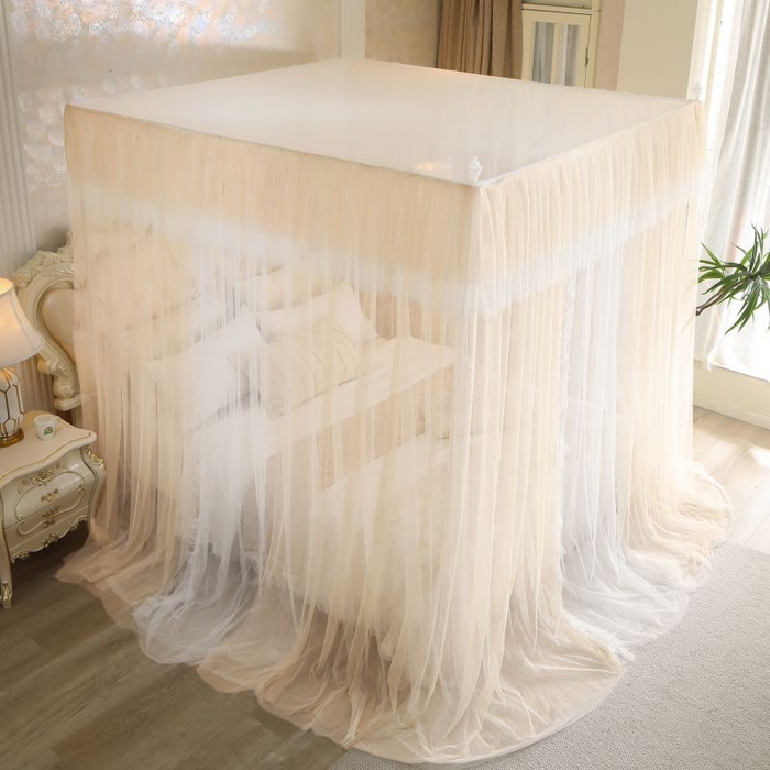 91家纺网 家纺一手货源 找家纺 青竹苑 2026春夏新款双层纱撞色落地蚊帐 香槟色