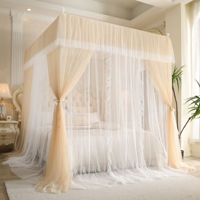 91家纺网 家纺一手货源 找家纺 青竹苑 2026春夏新款双层纱撞色落地蚊帐 香槟色