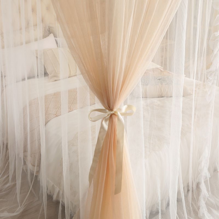 91家纺网 家纺一手货源 找家纺 青竹苑 2026春夏新款双层纱撞色落地蚊帐 香槟色