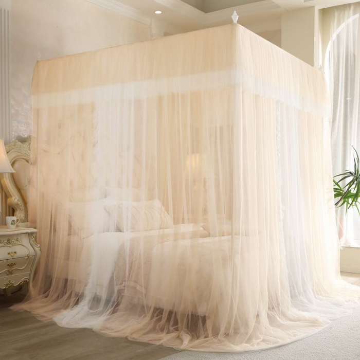 91家纺网 家纺一手货源 找家纺 青竹苑 2026春夏新款双层纱撞色落地蚊帐 香槟色