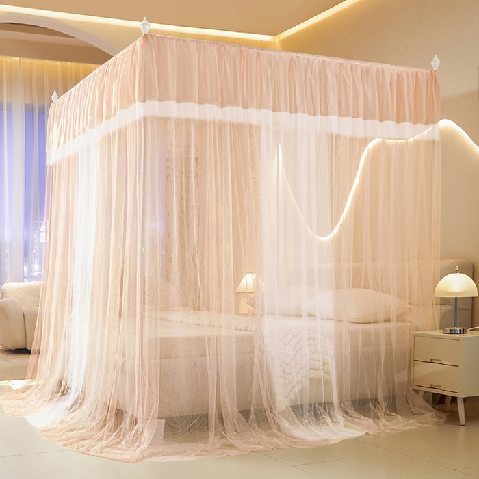 青竹苑 2026春夏新款双层纱撞色落地蚊帐 玉色