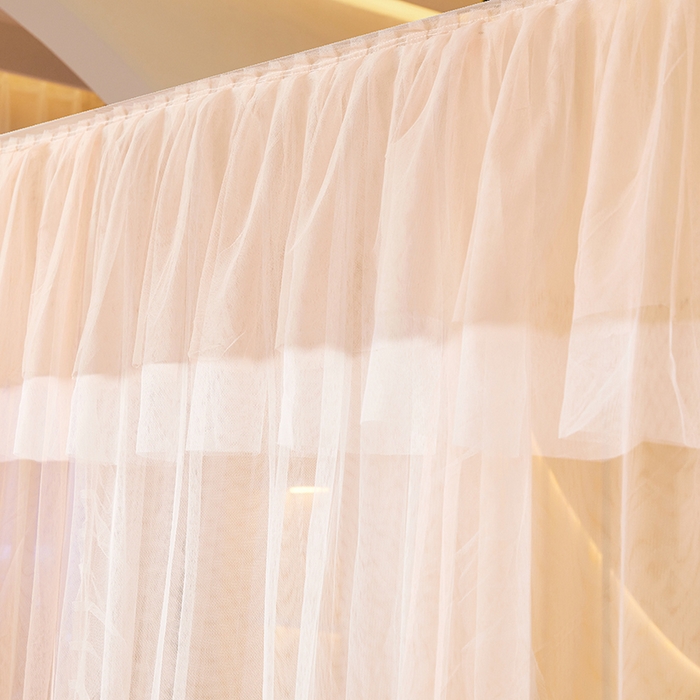 91家纺网 家纺一手货源 找家纺 青竹苑 2026春夏新款双层纱撞色落地蚊帐 玉色