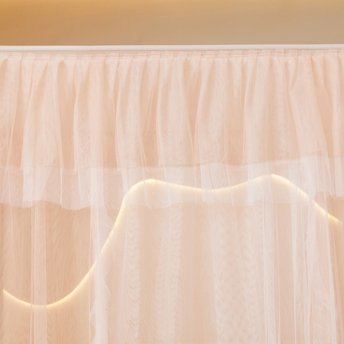 91家纺网 家纺一手货源 找家纺 青竹苑 2026春夏新款双层纱撞色落地蚊帐 玉色