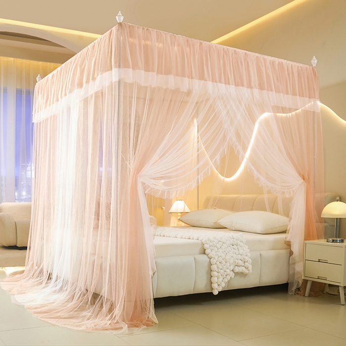 91家纺网 家纺一手货源 找家纺 青竹苑 2026春夏新款双层纱撞色落地蚊帐 玉色