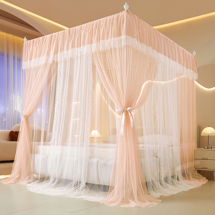 91家纺网 家纺一手货源 找家纺 青竹苑 2026春夏新款双层纱撞色落地蚊帐 玉色