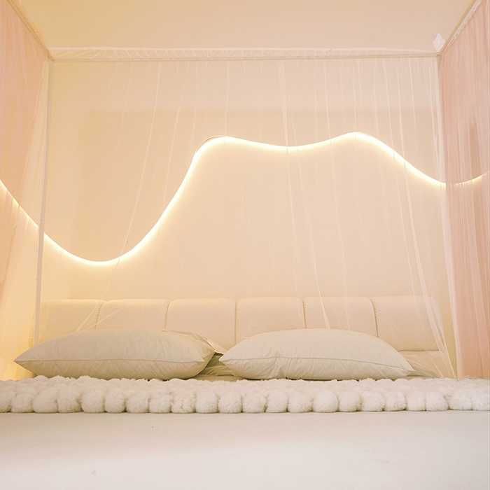 91家纺网 家纺一手货源 找家纺 青竹苑 2026春夏新款双层纱撞色落地蚊帐 玉色