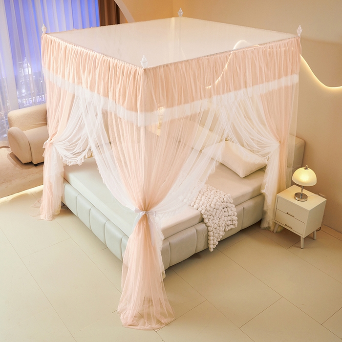 91家纺网 家纺一手货源 找家纺 青竹苑 2026春夏新款双层纱撞色落地蚊帐 玉色