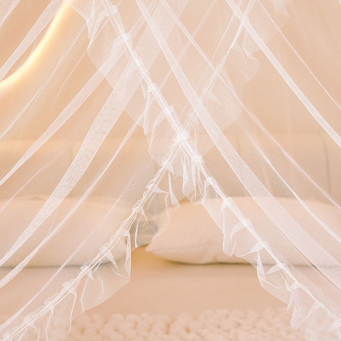 91家纺网 家纺一手货源 找家纺 青竹苑 2026春夏新款双层纱撞色落地蚊帐 玉色