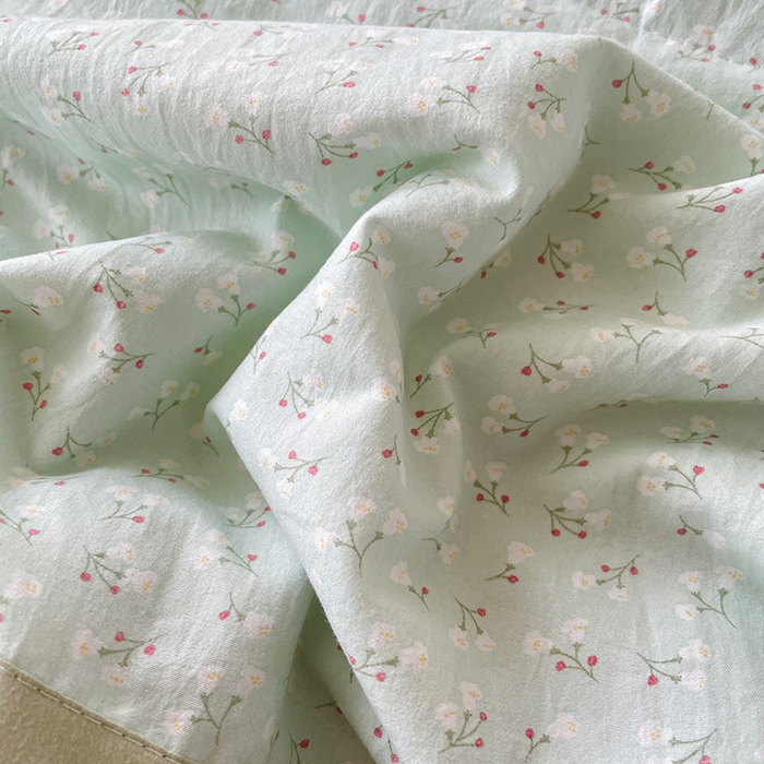 91家纺网 家纺一手货源 找家纺 艺慕家纺 2026新款直播热款古法仿棉AB版水洗棉印花双层蕾丝花边夏被床盖四件套 AB版-薄荷绿