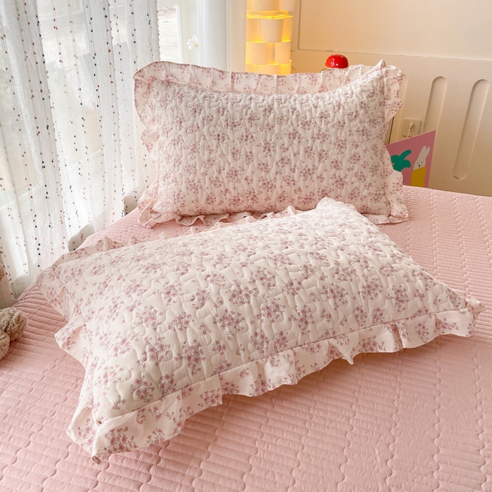 91家纺网 家纺一手货源 找家纺 艺慕家纺 2026新款直播热款古法仿棉AB版水洗棉印花双层蕾丝花边夏被床盖四件套 AB版-粉色樱花
