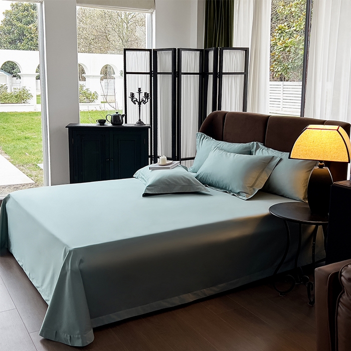 91家纺网 家纺一手货源 找家纺 栩裕纺织 2026新款双股长绒棉纯色单品被套系列-邂逅 北岛绿