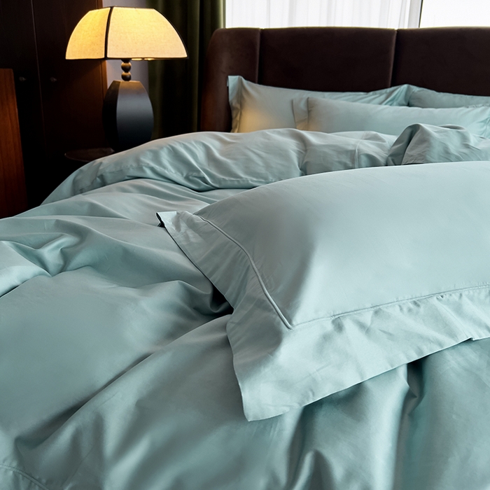 91家纺网 家纺一手货源 找家纺 栩裕纺织 2026新款双股长绒棉纯色单品被套系列-邂逅 北岛绿