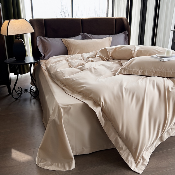 91家纺网 家纺一手货源 找家纺 栩裕纺织 2026新款双股长绒棉纯色单品被套系列-邂逅 香槟色