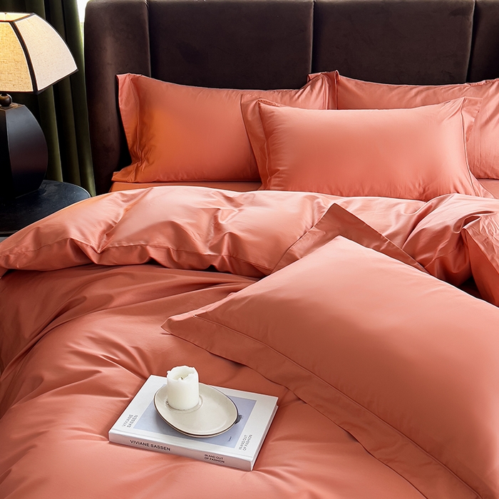 91家纺网 家纺一手货源 找家纺 栩裕纺织 2026新款双股长绒棉纯色单品被套系列-邂逅 燃橙色