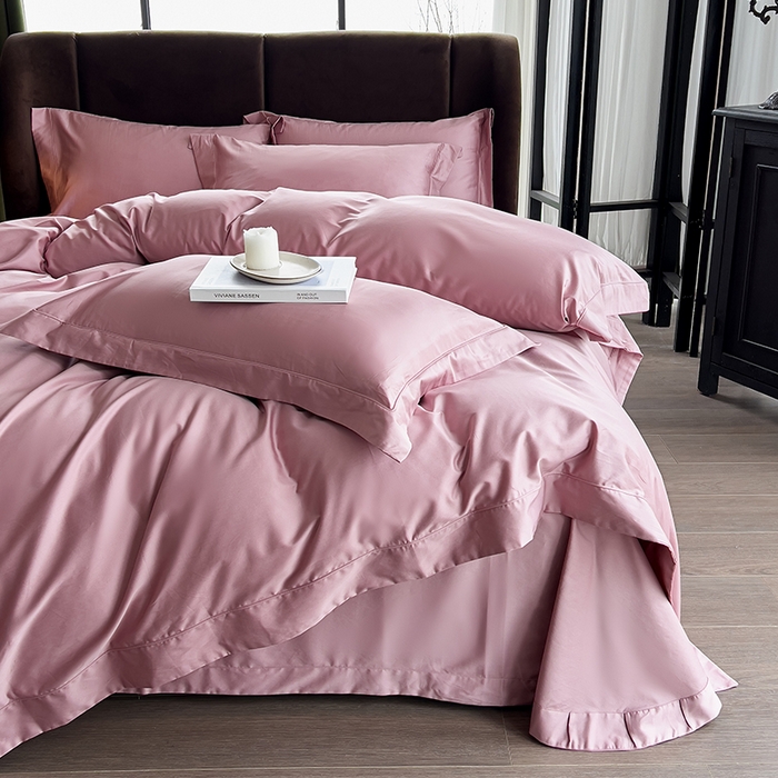 91家纺网 家纺一手货源 找家纺 栩裕纺织 2026新款双股长绒棉纯色单品被套系列-邂逅 珊瑚红