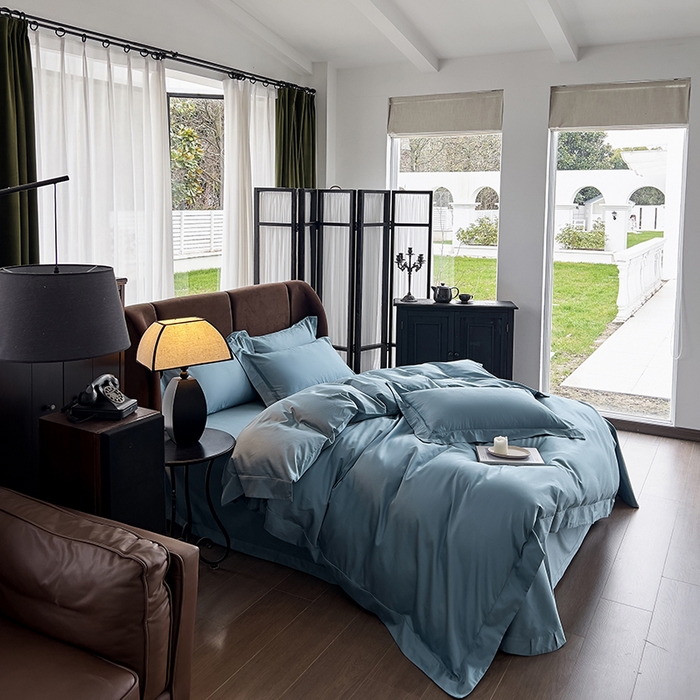 91家纺网 家纺一手货源 找家纺 栩裕纺织 2026新款双股长绒棉纯色单品被套系列-邂逅 月光蓝