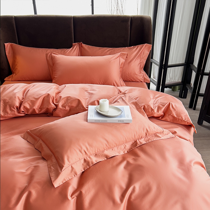 91家纺网 家纺一手货源 找家纺 栩裕纺织 2026新款双股长绒棉纯色单品被套系列-邂逅 燃橙色