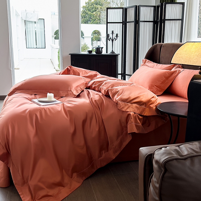 91家纺网 家纺一手货源 找家纺 栩裕纺织 2026新款双股长绒棉纯色单品被套系列-邂逅 燃橙色
