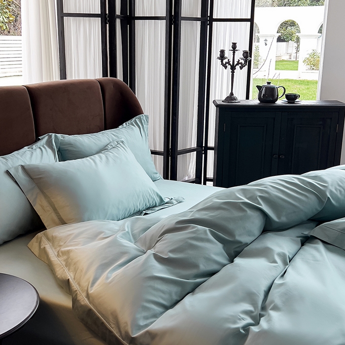 91家纺网 家纺一手货源 找家纺 栩裕纺织 2026新款双股长绒棉纯色单品被套系列-邂逅 北岛绿