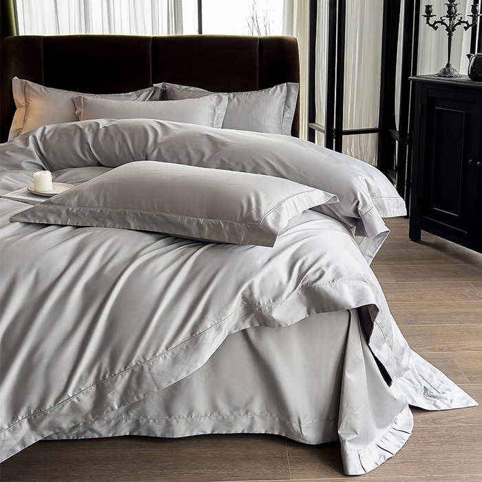 91家纺网 家纺一手货源 找家纺 栩裕纺织 2026新款双股长绒棉纯色单品被套系列-邂逅 浅灰色