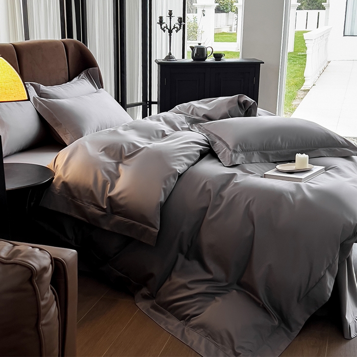 91家纺网 家纺一手货源 找家纺 栩裕纺织 2026新款双股长绒棉纯色单品被套系列-邂逅 星辰灰