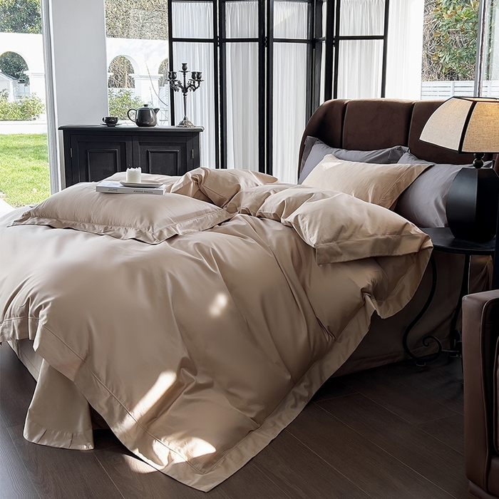 91家纺网 家纺一手货源 找家纺 栩裕纺织 2026新款双股长绒棉纯色单品被套系列-邂逅 香槟色