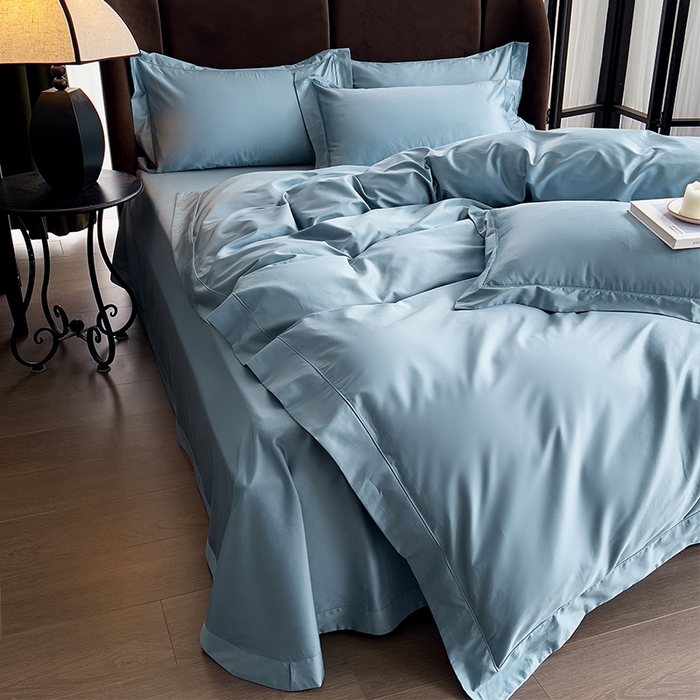 91家纺网 家纺一手货源 找家纺 栩裕纺织 2026新款双股长绒棉纯色单品被套系列-邂逅 月光蓝