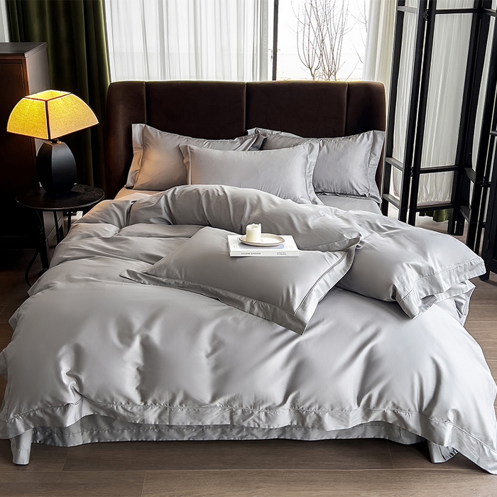 91家纺网 家纺一手货源 找家纺 栩裕纺织 2026新款双股长绒棉纯色单品被套系列-邂逅 浅灰色