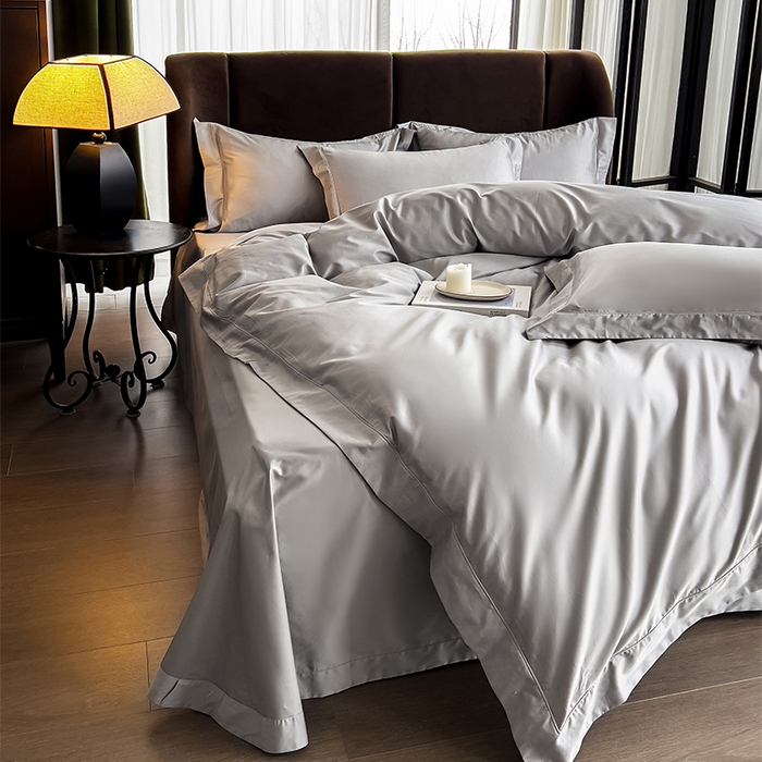 91家纺网 家纺一手货源 找家纺 栩裕纺织 2026新款双股长绒棉纯色单品被套系列-邂逅 浅灰色