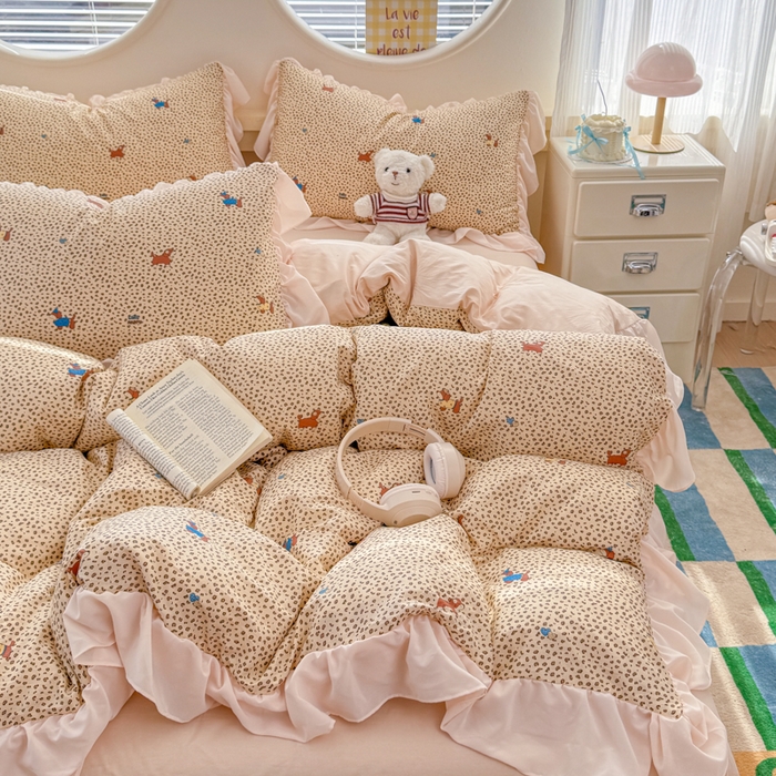 91家纺网 家纺一手货源 找家纺 橘子家 2026新款全棉雪纺四件套 豹纹小狗