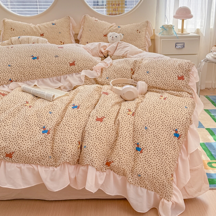 91家纺网 家纺一手货源 找家纺 橘子家 2026新款全棉雪纺四件套 豹纹小狗