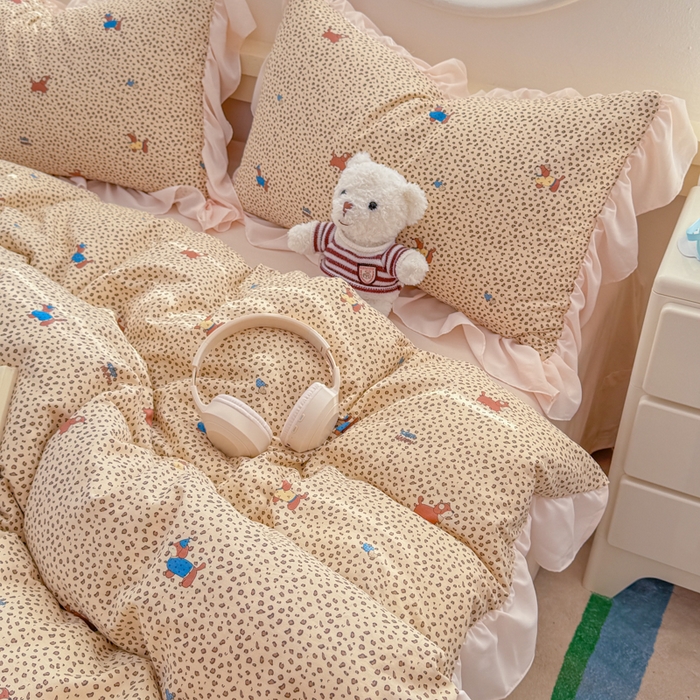 91家纺网 家纺一手货源 找家纺 橘子家 2026新款全棉雪纺四件套 豹纹小狗