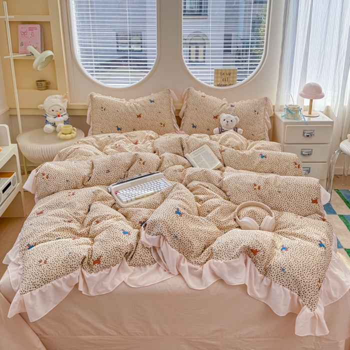 91家纺网 家纺一手货源 找家纺 橘子家 2026新款全棉雪纺四件套 豹纹小狗