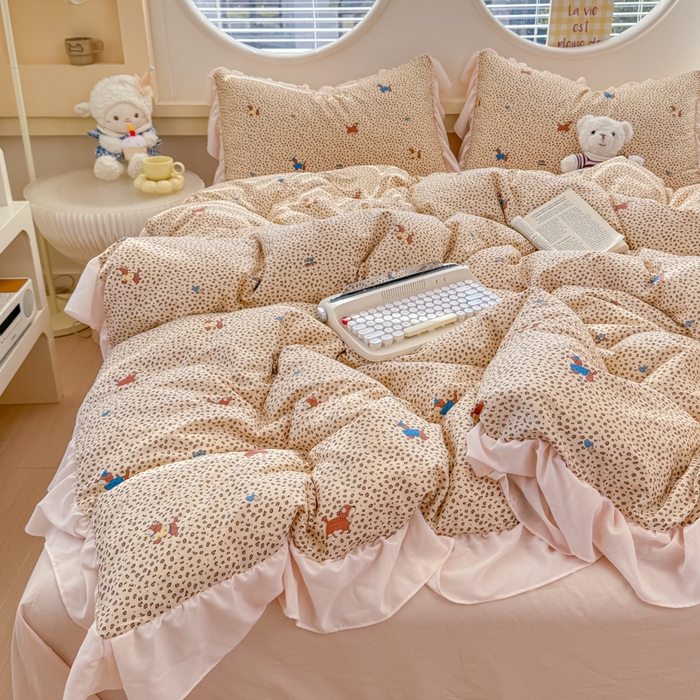 91家纺网 家纺一手货源 找家纺 橘子家 2026新款全棉雪纺四件套 豹纹小狗