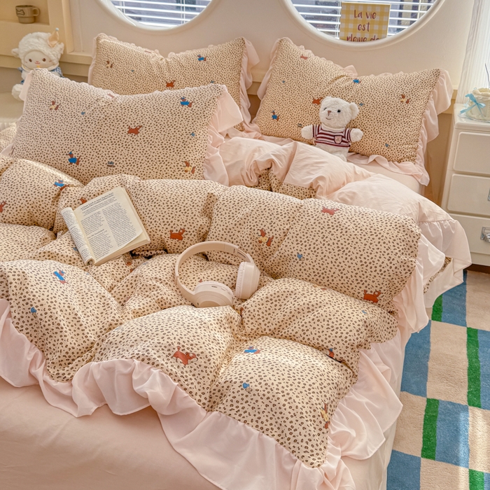 91家纺网 家纺一手货源 找家纺 橘子家 2026新款全棉雪纺四件套 豹纹小狗