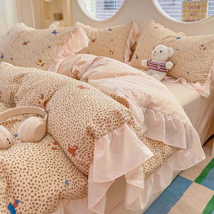 橘子家 2026新款全棉雪纺四件套 豹纹小狗